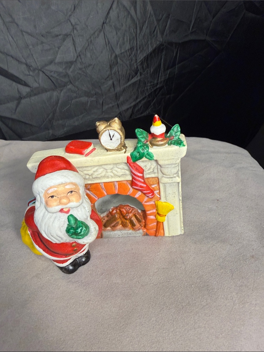 Festive Santa and Fireplace Holiday Figurine tea light holder - Red/White